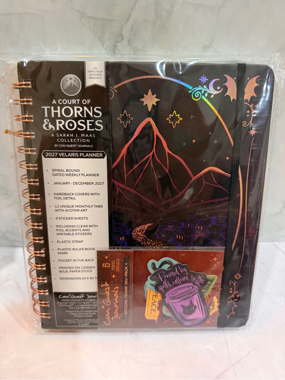 A Court of Thorns & Roses 2027 Velaris Planner - Black with Rose Gold Accents